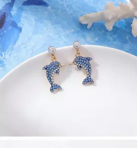 Female beautiful dolphin earrings fish van cleef dangling earrings lightweight jewelry flightlessbird earrings