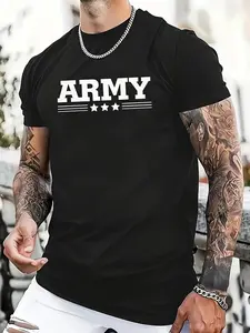 1pc T-Shirt ARMY Men'S Comfort Fit Tee, Breathable And Moisture-Wicking, Perfect for Everyday Wear, Relaxing at Home, And Casual Outings.2026 New Year'S Party Street Style T-Shirts, Plus Size