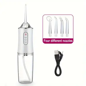 Rechargeable Electric Flosser and Plaque Cleaner with 4 Nozzles – Portable Teeth Cleaning Device for Men and Women, Ideal for Daily Oral Care