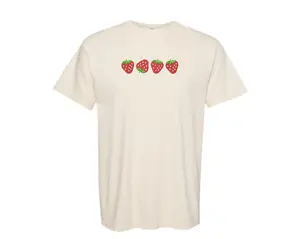 Strawberry Tshirt, Embroidered Summer Shirt, Strawberry Shirt, Oversized Beach Comfort