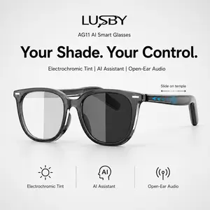 LUSBY AG11 AI Smart Glasses, Touch-Control Electrochromic Lenses, Real-Time Translation, Meeting Recording, Hands-Free Calls, Lightweight TR90 Frames, Perfect for Driving, Travel, and Work