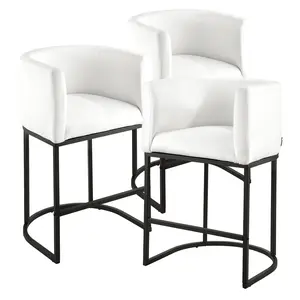 VEVOR Modern Bar Stool Set of 3, 25-in Counter Height Stools with Backrest, Arms, Metal Frame & Footrest, Fabric Accent Bar Chairs for Kitchen, Dining Room, White, Modern Bar Stools