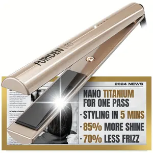FURIDEN Titanium Pro Nano Flat Iron - Achieve Salon-Quality 85% Shine and 70% Frizz Reduction with One Pass Styling - Easy to Use, Fast Heat Up, and Versatile Temperature Control for All Hair Types