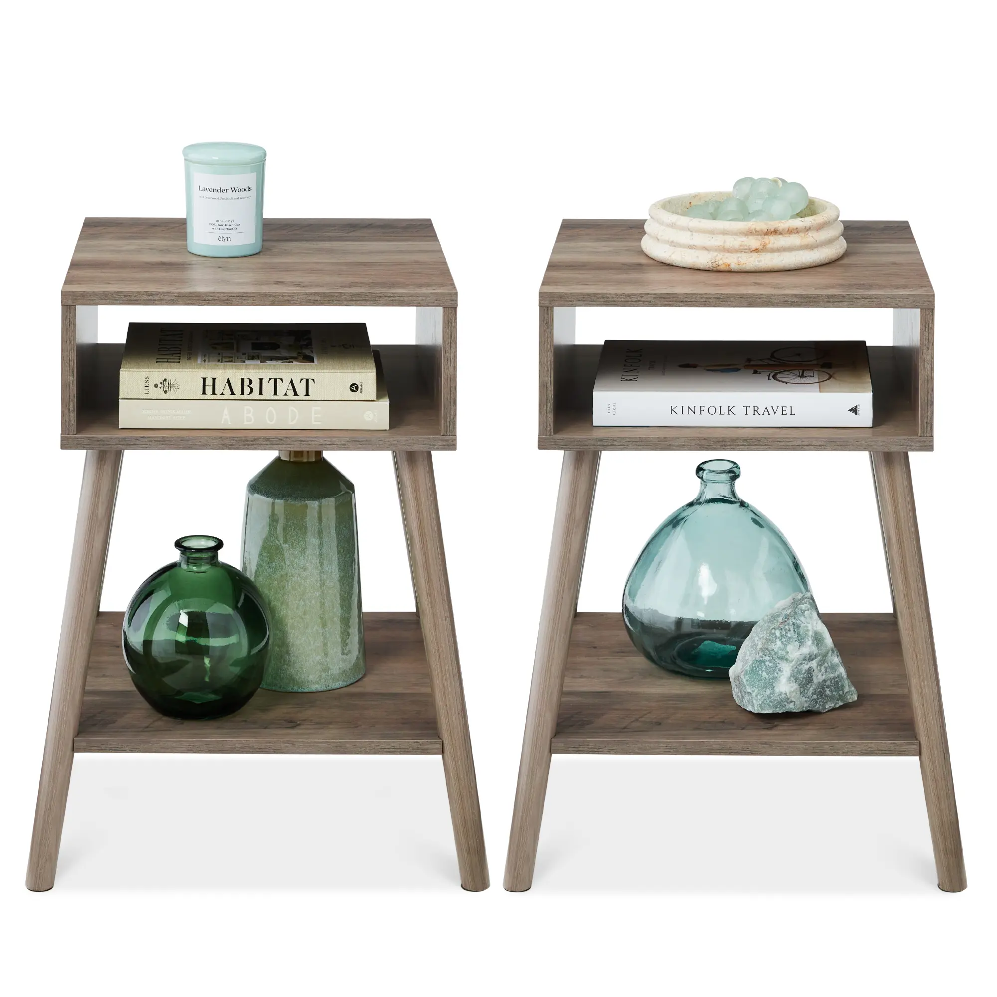 Best Choice Products Set of 2 Mid-Century Modern End Tables w/ Cubby Storage, Lower Shelf, Offset Legs Best Choice Products Set of 2 Mid-Century Modern End Tables w/ Cubby Storage, Lower Shelf, Offset Legs