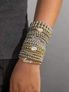 Boho Style Irregular Faux Pearl Ccb Beaded Bracelets Set, Multi-Layered Love Letter Bracelet, Daily Wear Accessories, Stackable Bracelets, Trendy Stack Bangle, Mix Bracelets