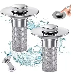 Premium Stainless Steel Sink Drain Stopper – Universal Bathroom & Bathtub Pop-Up Drain Plug with Anti-Clog Strainer, Bounce Core, Anti-Odor Design for Wash Basin & Tub