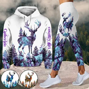 Country Girl Personalized Hunting Hoodie and Legging Set, 3D Deer Camo Print Combo Outfit for Women Outdoor Sportswear Casual Wear