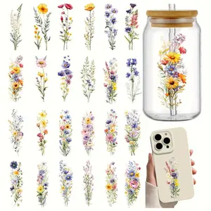 Flower Pattern Sticker, Waterproof Self Adhesive Decor Paper, Decor Sticker, DIY Sticker for Gift Greeting Card Water Bottle Laptop Phone, Sticker Kit