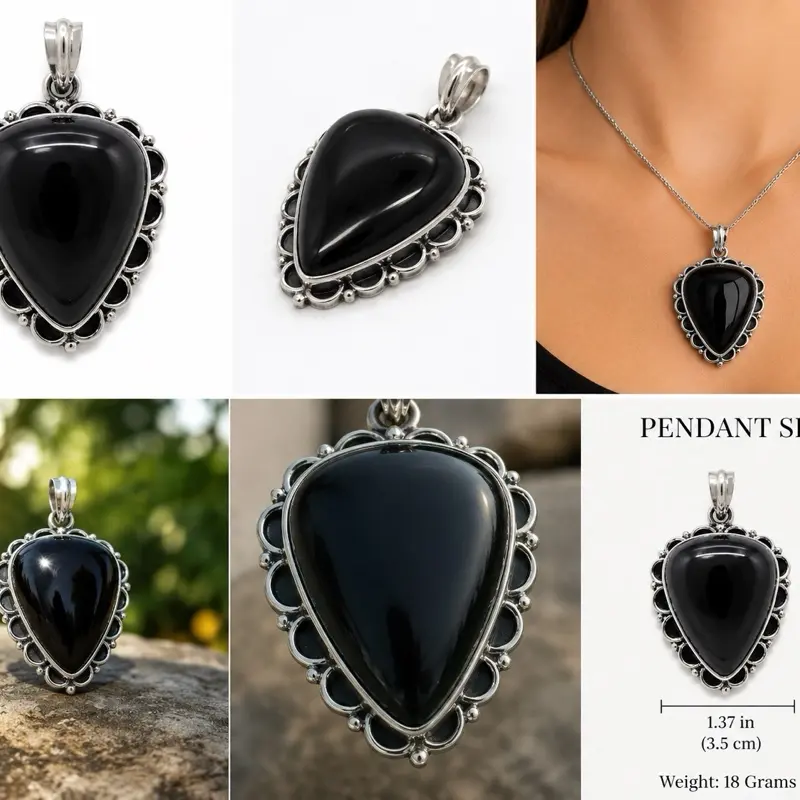 Black Onyx Statement Pendant – 925 Sterling Silver Teardrop pendant