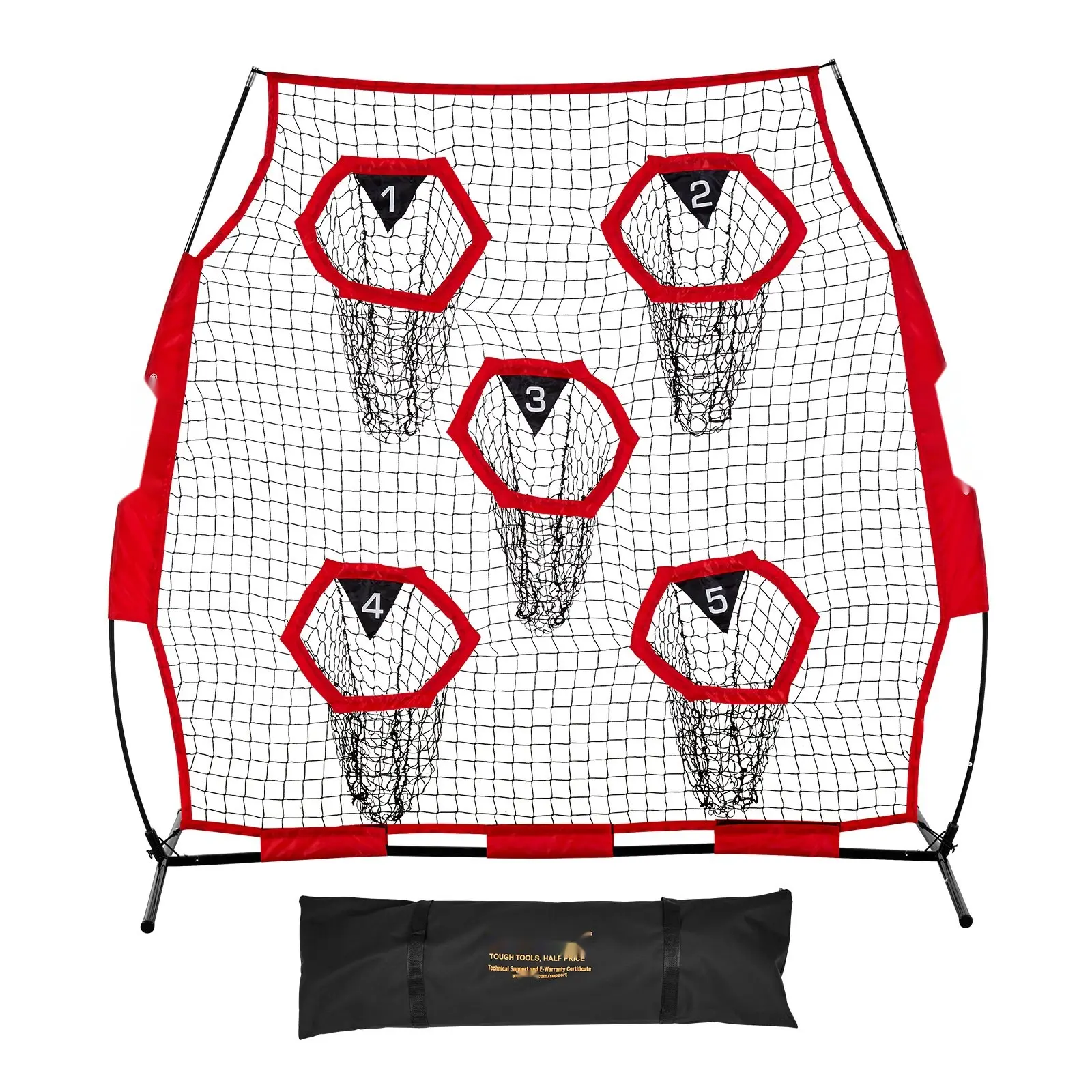 6 X 6 Ft Football Trainer Throwing Net For Practice Sessions, Includes 5 Target Pockets, Knotless Net, Durable Straps And Portable Carry Case, Red, Improves Quarterback Throwing Accuracy And Precision