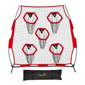 6 X 6 Ft Football Trainer Throwing Net For Practice Sessions, Includes 5 Target Pockets, Knotless Net, Durable Straps And Portable Carry Case, Red, Improves Quarterback Throwing Accuracy And Precision