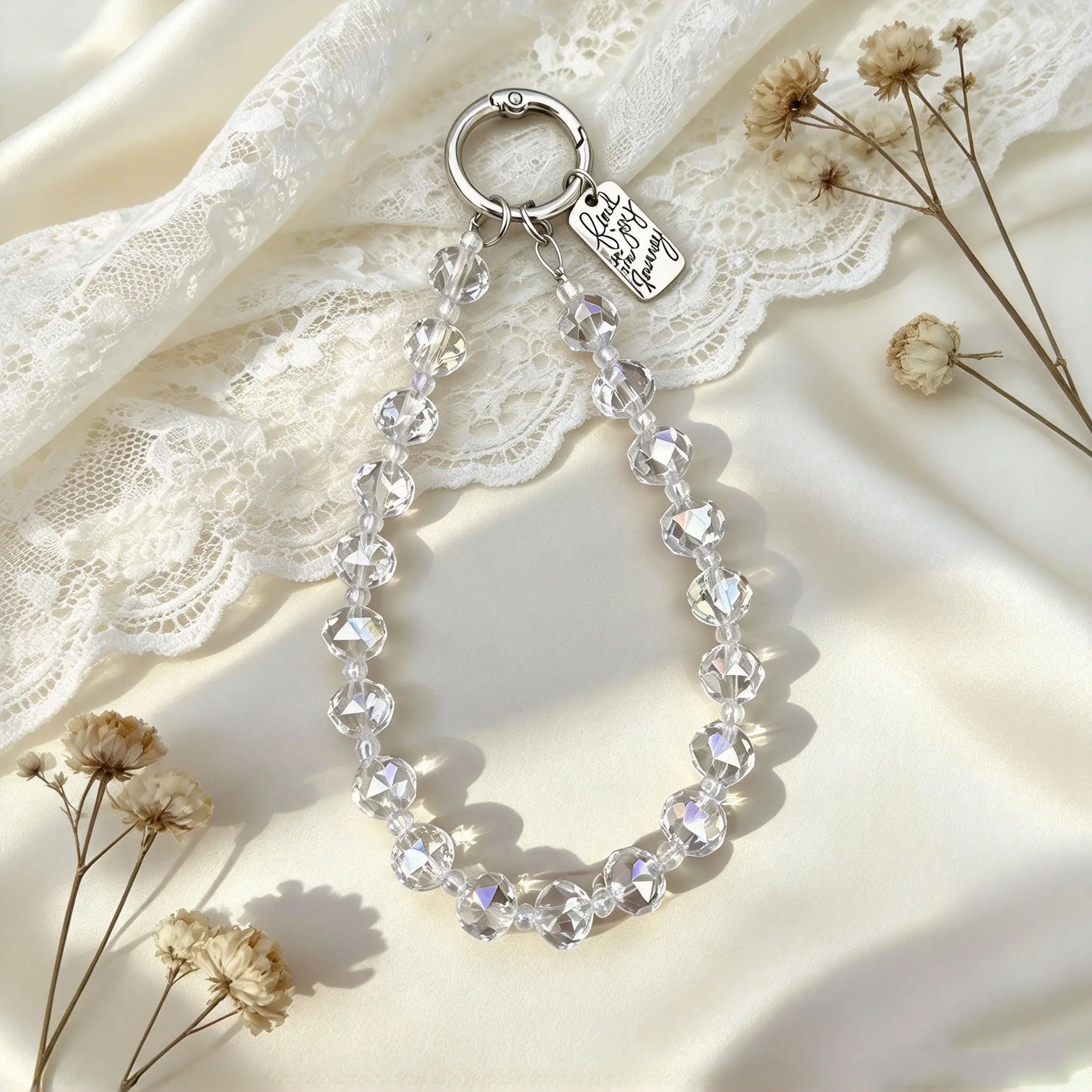 White Crystal Keychain, Great Gift