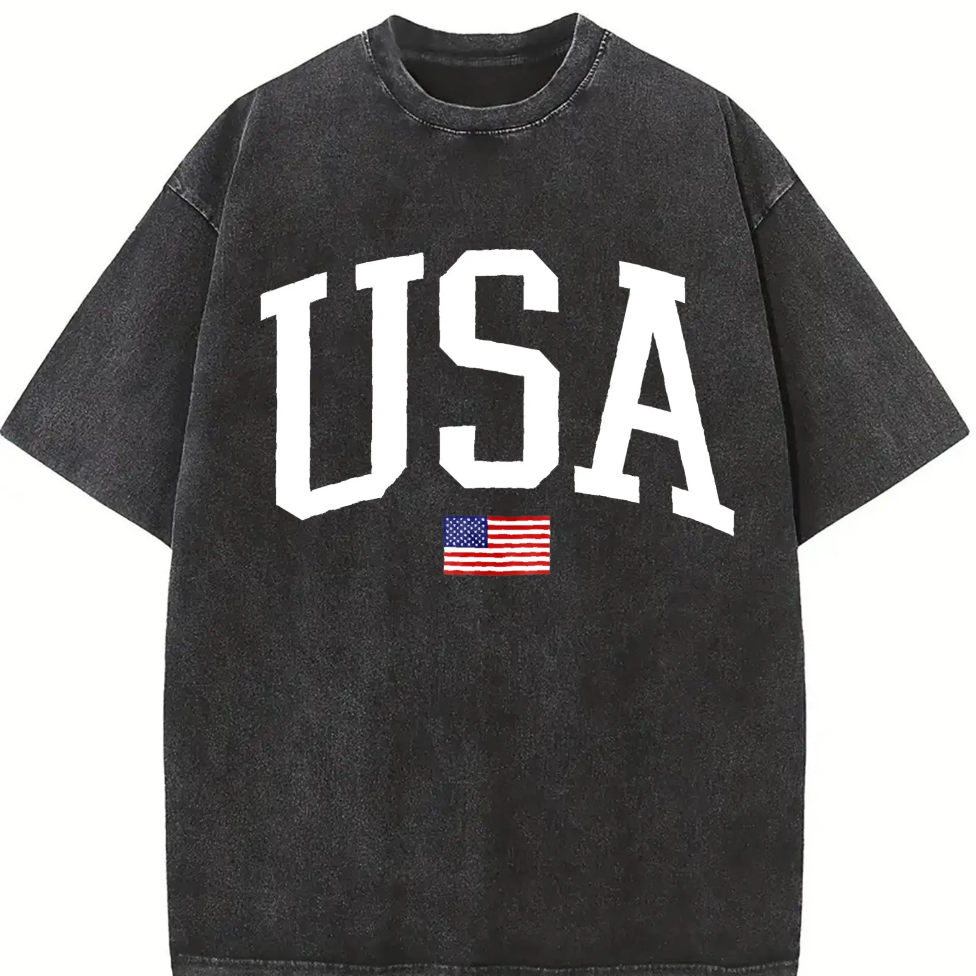 Men's Loose Oversized Short-Sleeve Round Neck Graphic Tshirt - Star Striped Red White Blue American Flag Americana Patriotic 4th of July Menswear Casual Streetwear Top
