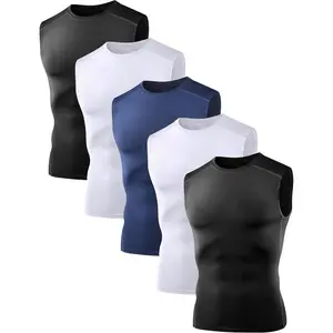 5 Pack Men’s Sleeveless Compression Shirts, Dry Fit Running Sports Workout Athletic Base Layer Tank Tops