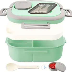 Leak-Proof 1pc 40.5oz Bento Lunch Box for Adults - 4-Compartment Salad Container with Built-in Fork & Knife, Microwave & Dishwasher Safe - Ideal for Work, School, Picnics