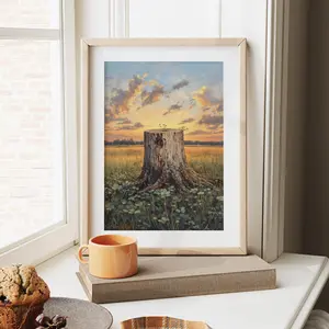 Rustic Tree Stump Wall Art - Vintage Nature Scene, Earthy Forest Decor, Gnarly Tree Painting, Unframed