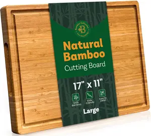Large Bamboo Cutting Board - 17"x11" | Multi-Functional Wooden Board with Built-In Handles for Chopping, Cutting & Serving - Knife-Friendly & Water-Resistant - Daily Use Kitchen Essentials