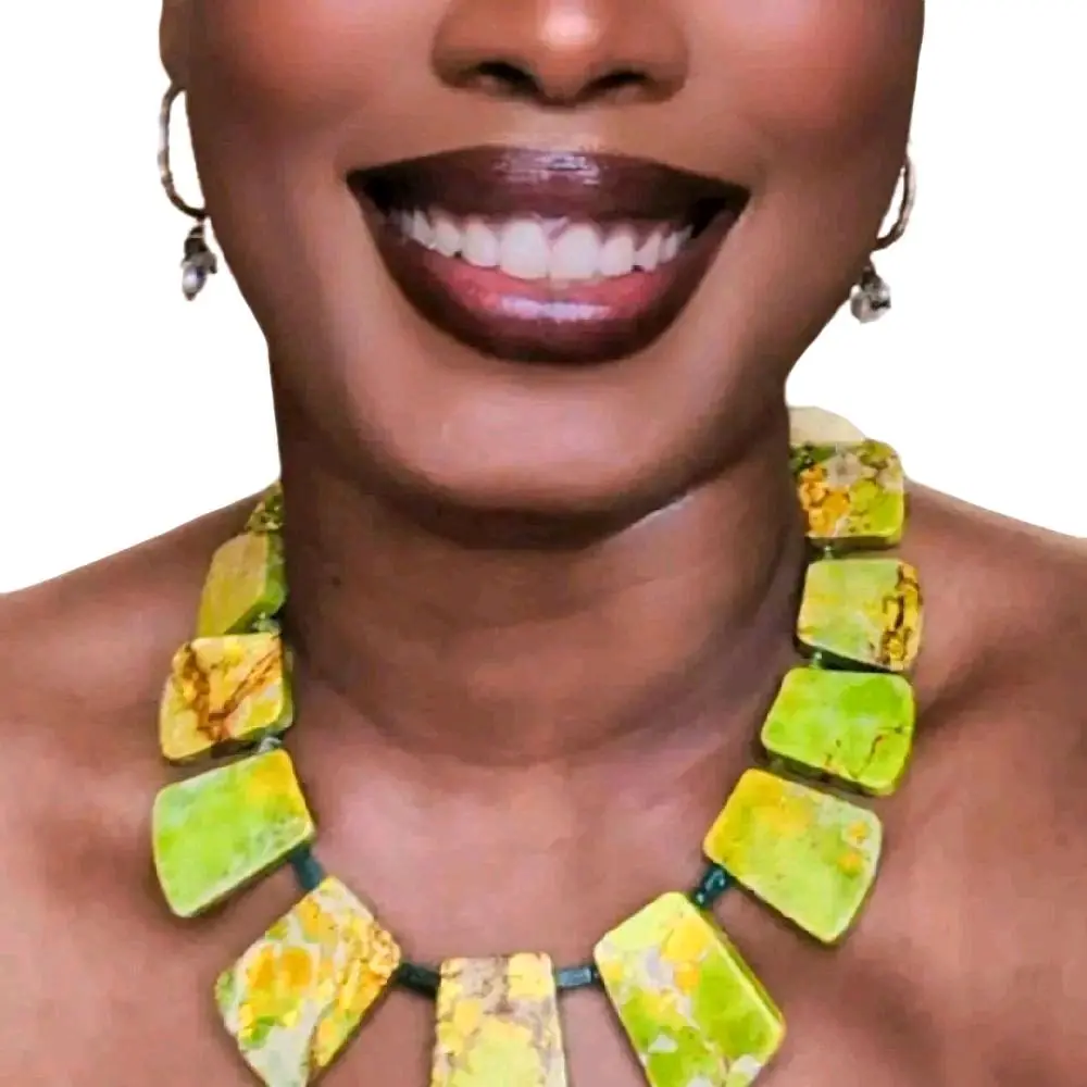 Mabanga Mvumbi - Congo Inspired Beaded Necklace, Green Magnesite, Malachite, and Peridot Chips, Cobalt and Coltan Inspired Necklace, Decolonial Jewelry, Handmade Artisanal Jewelry, Ancestral Inspired Jewelry, Spiritual Jewelry, Queen Jewelry, African