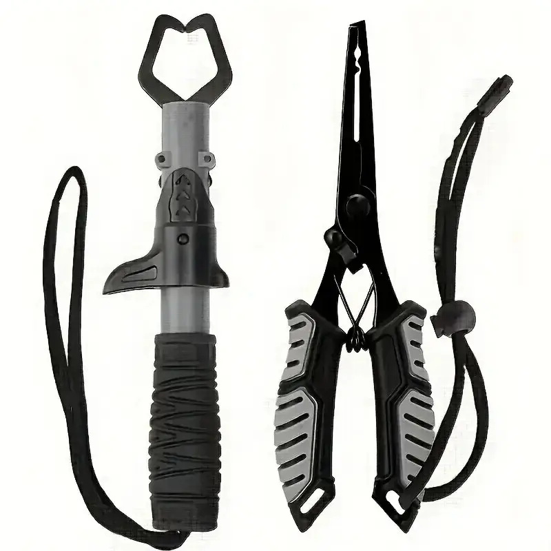 3-Piece Stainless Steel Corrosion-Resistant Outdoor Multi-Tool Kit with Ergo TPR Grip, 1-Finger Operation Line Cutter, Hook Remover, Split Ring, Fish Lip Gripper, Lanyard, Sheath for Fly, Ice Fishing (Black) – Ice Fishing Equipment summerwins