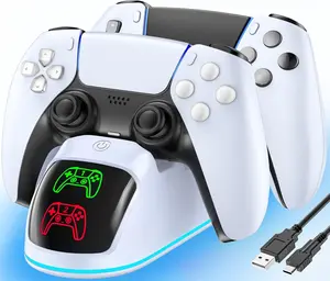 Controller Charger for PS5 Dual Charging Dock Station with RGB Light Fast Charging for PlayStation 5 DualSense & Edge Controllers 2-Hour Charge 9 RGB Modes