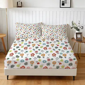 3 Piece Colorful Boho Floral Fitted Sheet Set, 1 Fitted Sheet + 2 Pillowcases, Cute Cartoon Wildflower Botanical Bedding, Aesthetic Flower Bed Sheet Set for Bedroom, Ideal Gift for Women Girls Teens Adults Flower Lovers