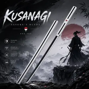 Anime Katana Sword, Naruto Sasuke Uchiha Kusanagi Replica, White Scabbard with Uchiha Clan Mark, Plain Black Blade, Cosplay Photo & Fan Collection Prop, New Upgrade