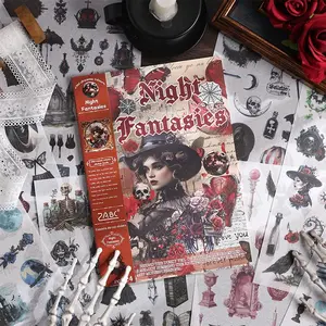 Vintage Style Sticker Book, 24 Sheets/book Scrapbooking & Journal Making Material Paper, DIY Decorative Sticker for Stationery Computer Water Bottle, Halloween