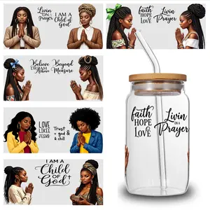 5 Sheets Faith Hope Love Livin Prayer uv dtf transfer sticker Cups Decoration Decor Glass DTF Transfer Stickers Peonies Waterproof Decals Plastic Self-Adhesive Labels magnetic series graffiti