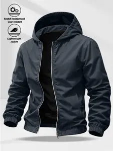 Men's Hooded Windproof Jacket, Lightweight Durable Fabric, Ribbed Cuff, Casual Daily Wear, Commuter Outerwear, Fashionable Practical Coat