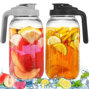 2 Pack Glass Pitchers with Lid, 64 oz Sun Tea Pitcher, Half Gallon Mason Jar Pitcher with Wide Mouth Airtight Lid for Ice Tea, Cold Brew Coffee, Fridge Water, Milk, Juices, Leak Proof Water JugAHavenGoods26