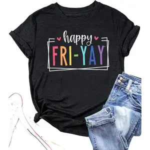 Lulu's Closet Shop Happy Friday Teacher Shirt Women's Cotton T-Shirt for Teachers with Colorful "Happy Fri-YAY" Print Unisex Classic Fit graphic t-shirts