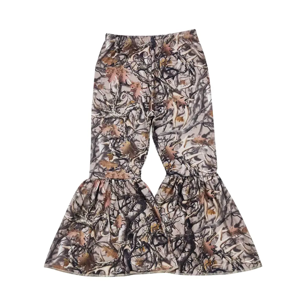 Girls' Tree Camo Bell Bottoms, Soft Milk Silk Pants with an Elastic Mid-Waist for All-Season Casual Style
