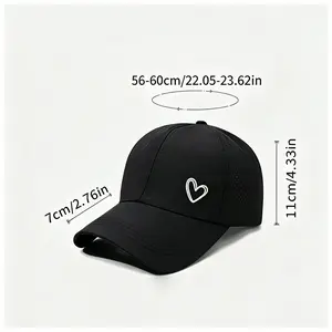 Women’s Heart-Shaped Baseball Cap – High Ponytail Hole Through Back – Adjustable Snapback – Breathable Mesh Panel – Solid Color Golf Hat for Summer Outdoor – White Black Gray Rose Red