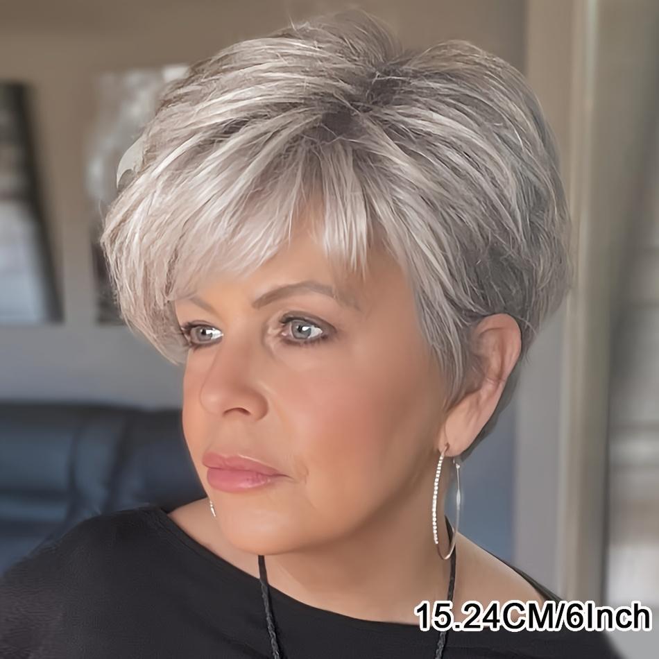 Women's Grey Glueless Pixie Cut Human Hair Wig, 180% Density Brazilian Hair, Short Straight Rose Net Cap, Natural Look Heat Stylable for Daily & Party Wear