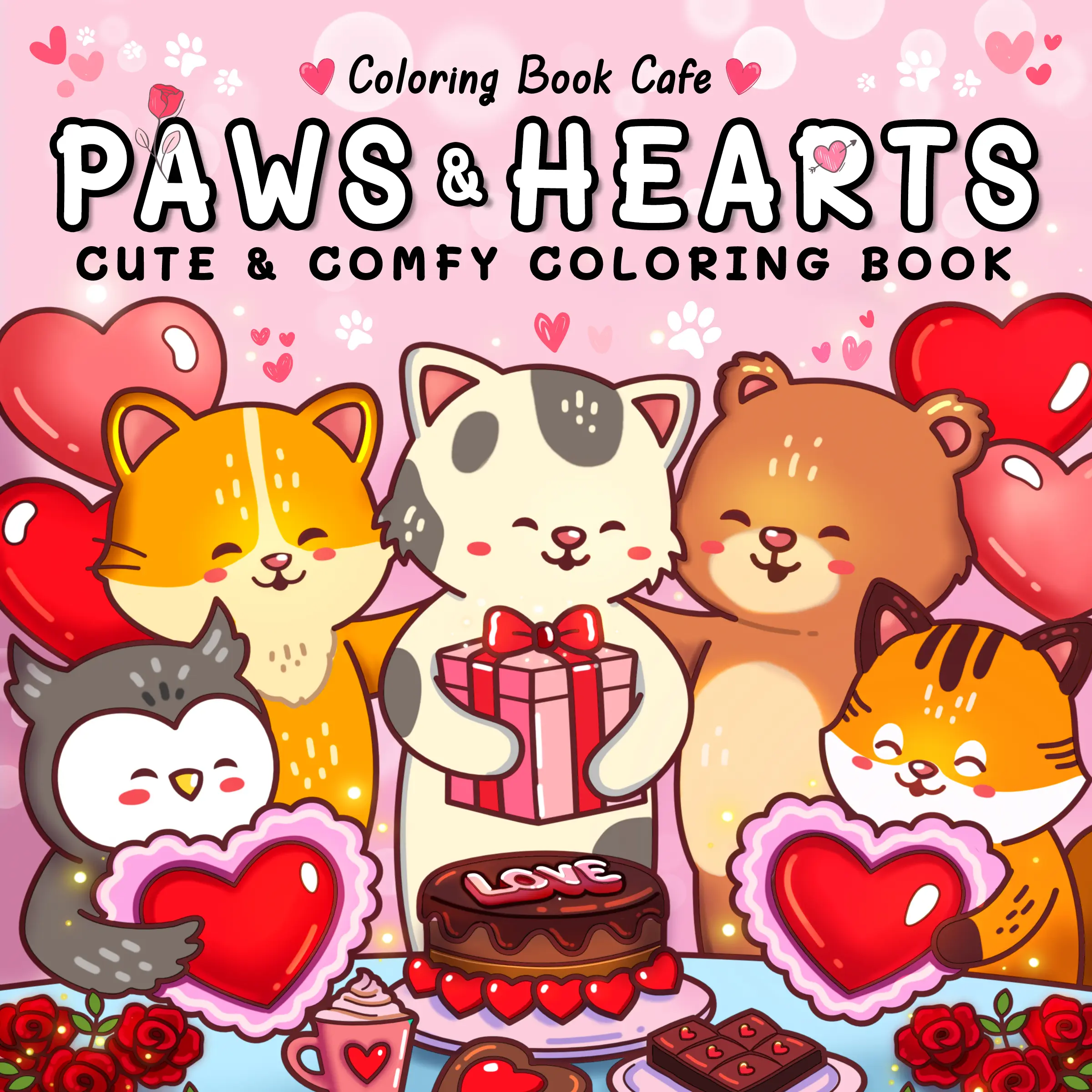 Paws & Hearts: Comfy, Cute and Relaxing Coloring Book with Adorable Animal Love Scenes Loving