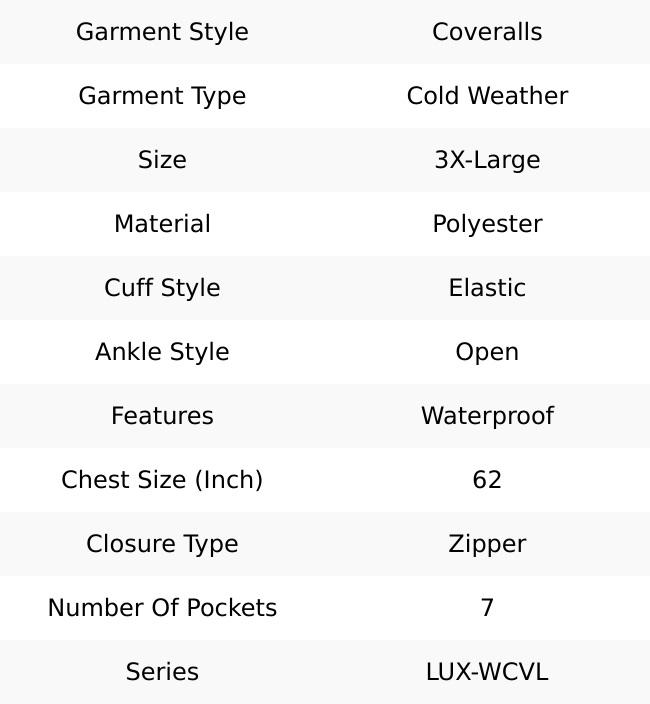 OccuNomix Size 3XL Yellow ANSI/ISEA 107-2015 Type R Class 3 Cold Weather Coveralls 62" Chest, Polyester, 7 Pockets, Zipper Closure, Open Ankles LUX-WCVL-Y3X