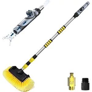 12FT  Wash Brush with Long Handle, Telescopic  Wash Brush with Soap Dispenser, 12-Inch Soft Bristle  Cleaning Brush for Cleaning , RV, , Boat, Solar Panels, Yellow