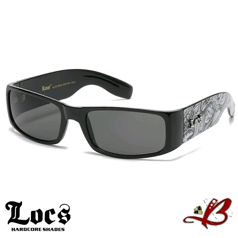 LOCS Tattoo Art Skull Rose Clown Dice Graffiti Sunglasses | Classic Gangster Cholo Lowrider Mad Dog OG Eyewear Full Rim Shades | Original & Authentic Locs tiktok shop