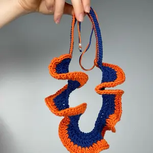 Crochet Necklace Customizable - Orange and Blue Color Scheme Handmade Accessory