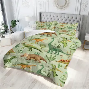 Green Dinosaur Comforter Set, 2/3 Pcs Bedding Set, Toddler Bedding, Pillow Inserts Not Included, Premium Lightweight Microfiber,  Multi‑Purpose Use for Kids Bedroom, Guest Room, Playroom, Unique Dino‑Themed Home Accent