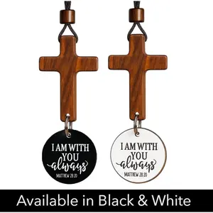Cross For Car Mirror Hanging – Daily Scripture Car Charm, Bible Verse Rearview Ornament with “I Am with You Always” Medallion, Scan Phone for Daily Bible Verse, Christian Accessories for Vehicle, Gifts for Men & Women