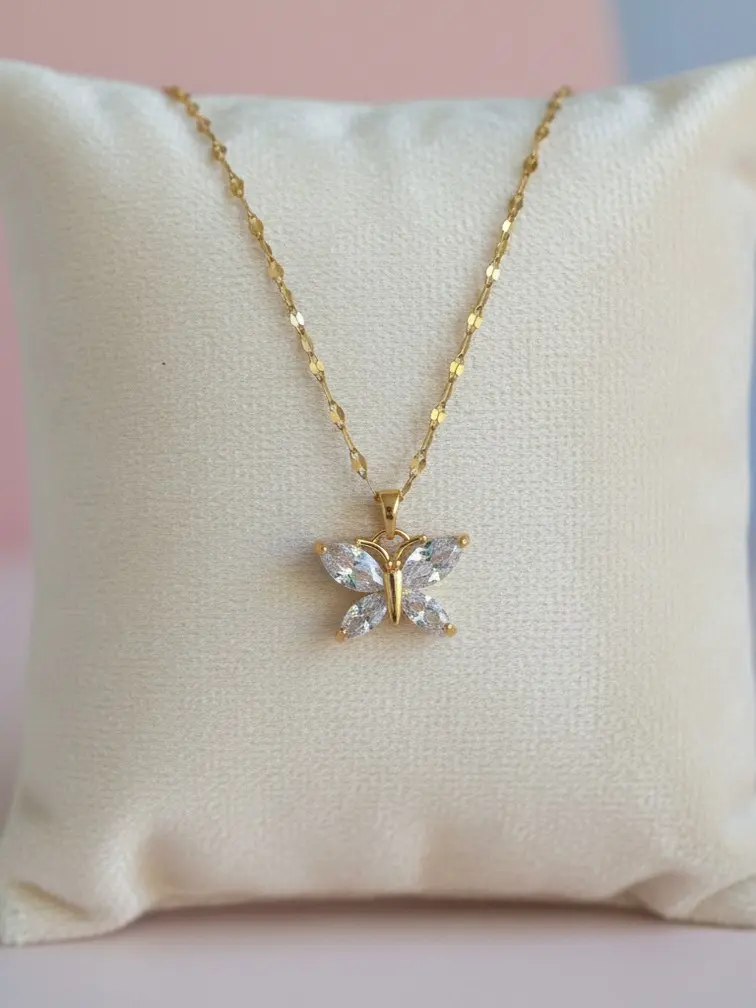 Golden Butterfly Necklace with Gold Chain and Central Butterfly Pendant