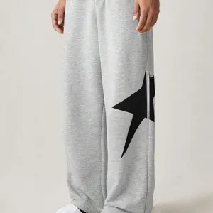 Unisex Knit Loose Star Print Elastic Waist Casual Pants, Perfect for Daily Wear, Running & Urban Style, Ideal Gift for Men & Boyfriends
