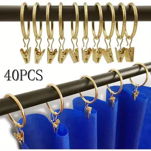 Pack Of 40 Curtain Hooks for Drapes and Curtain Rods,Gold Curtain Clips with Rings, Rod Hooks for vintage Decor, Hangers with Clip Rings