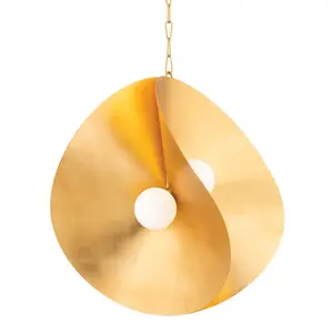 Large Peony Pendant Light Fixture - Handcrafted Gold/Silver Leaf with Opal Glass Globes
