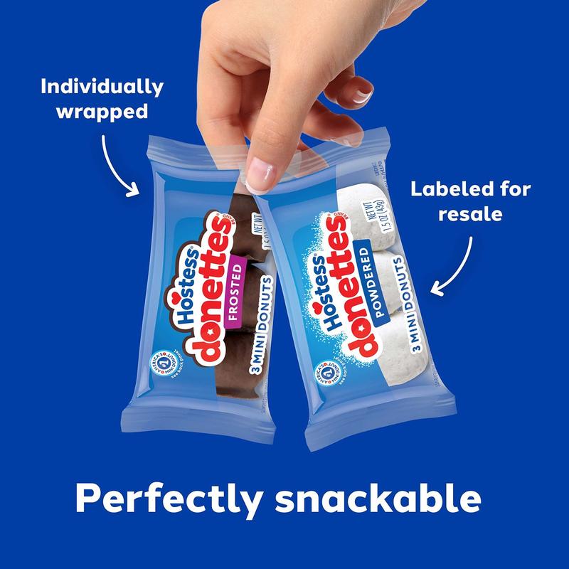 Hostess Donettes Variety Pack Donuts Snack Size 1.5 oz 32 pk Frosted Powdered Mini Donuts 16 Packs per Pack