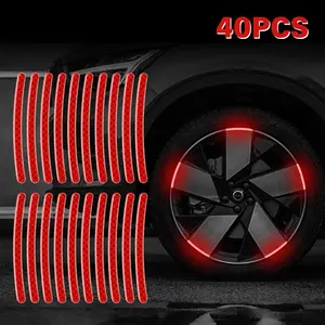 40 PCS Anti Scratch Reflective Stickers, Car Wheel Decorative Stripe Stickers, Car Motorcycle Night Safety Warning Decorative Stickers Suitable for Motorcycles, Bicycles, Cars, Red waterproof car Universal Crystal Bling Car Coasters