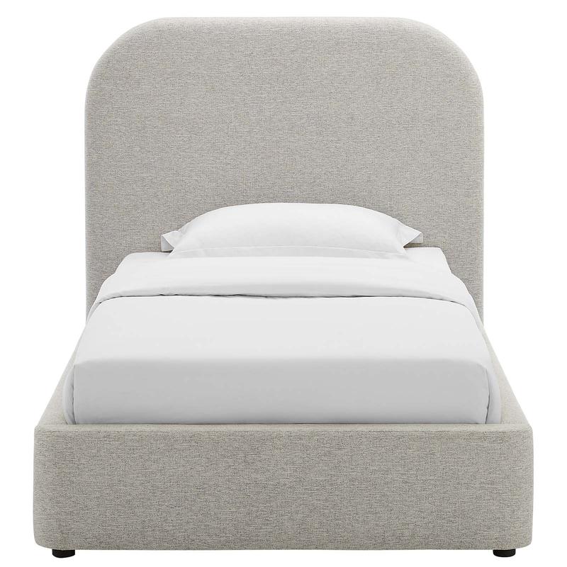 Modway Keynote Upholstered Fabric Curved Twin Platform Bed in Heathered Weave Light Gray