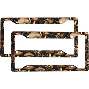 Forest Mushroom Pattern License Plate Frames for Women Men 2 Pack Universal Aluminum Car Truck License Plate Cover Holders with 4 Holes and Screws Car Accessories Decorative