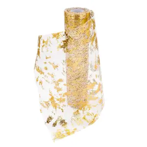 Gold Table Runner Roll 11"x394",Glitter Metallic Foil Thin Mesh Table Runner, Gold Table Decorations for Party, Celebrations, Birthdays, Weddings, Christmas, Baby Showers, DIY, etc
